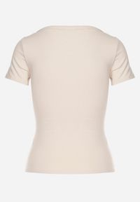 Born2be - Jasnobeżowy T-shirt z Bawełny z Okrągłym Dekoltem Efruna. Okazja: na co dzień. Kolor: beżowy. Materiał: bawełna. Styl: elegancki, casual