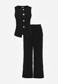 Born2be - Czarny Komplet Garniturowy z Bawełną Kamizelka i Szerokie Spodnie Sererissa. Kolor: czarny. Materiał: bawełna #5