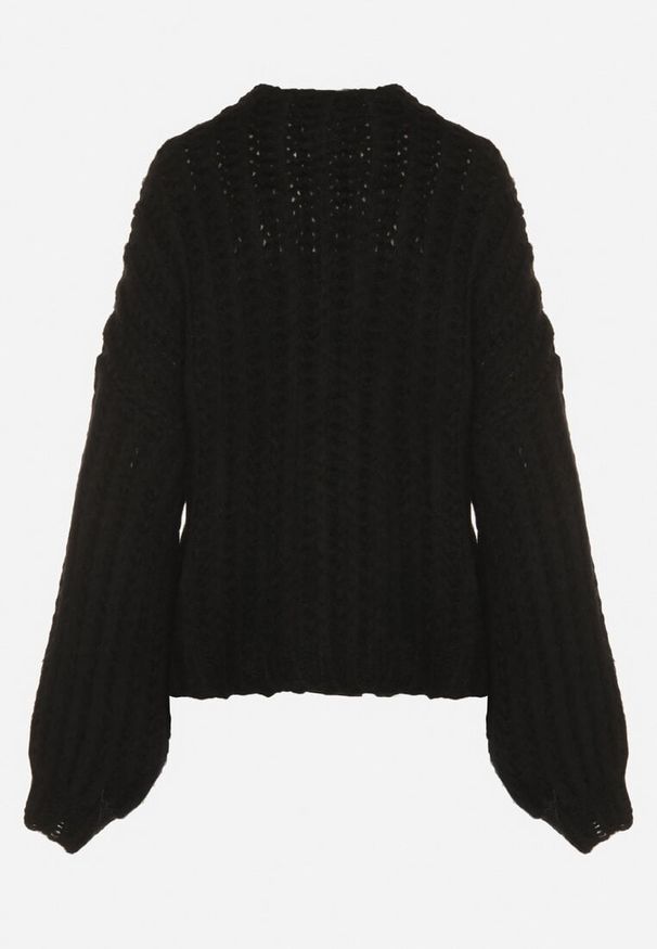 Born2be - Czarny Niezapinany Kardigan Oversize z Domieszką Wełny i Wiskozy Tianavia. Okazja: na co dzień. Kolor: czarny. Materiał: wełna, wiskoza. Długość: długie. Styl: casual