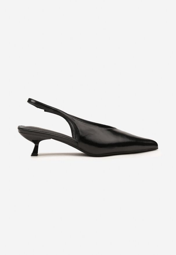 Renee - Czarne Czółenka Slingback na Obcasie Typu Kaczuszka Latorra. Okazja: na co dzień. Zapięcie: sprzączka. Kolor: czarny. Wzór: ażurowy. Obcas: na obcasie. Styl: casual, elegancki. Wysokość obcasa: średni