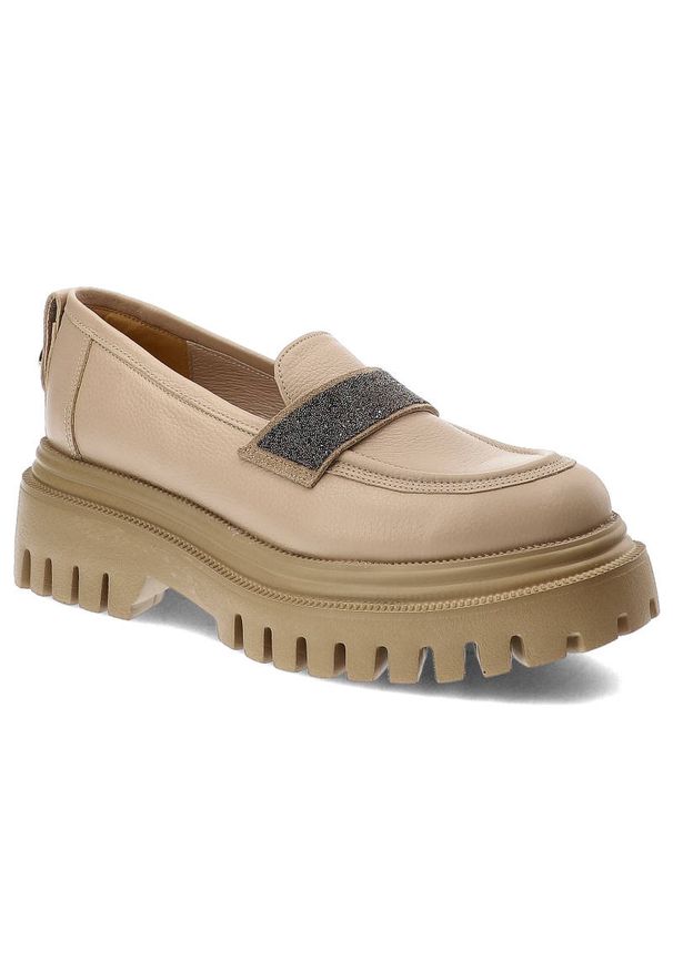Beżowe Półbuty Karino Eleganckie Skórzane Buty. Okazja: na co dzień. Kolor: beżowy. Materiał: skóra. Szerokość cholewki: normalna. Wzór: aplikacja. Styl: elegancki