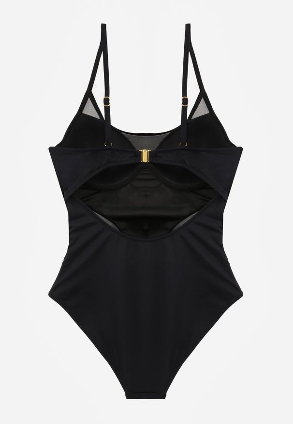 Born2be - Czarny Strój Kąpielowy Jednoczęściowy z Siateczkowymi Panelami Thelona. Kolor: czarny