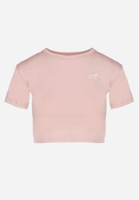 Born2be - Jasnoróżowy T-shirt Crop Top Ozdobiony Literką Koliviela. Okazja: na co dzień. Kolor: różowy. Materiał: jeans. Długość: krótkie. Wzór: aplikacja. Styl: casual, elegancki #7