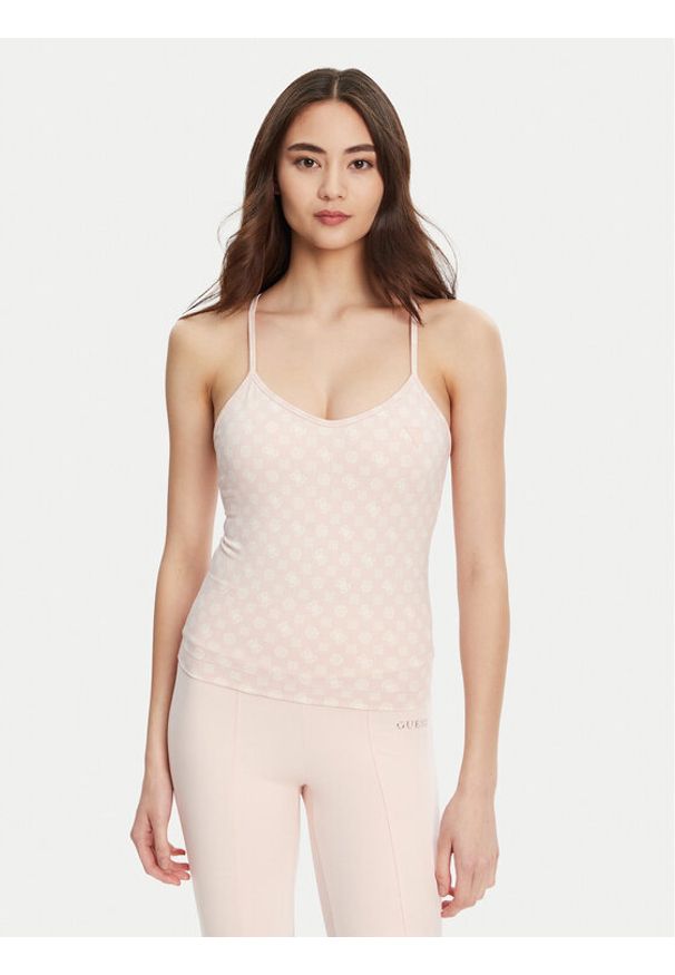 Guess Top V5YP11 MC03W Różowy Slim Fit. Kolor: różowy. Materiał: syntetyk