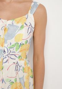 Born2be - Beżowa Sukienka z Bawełny ze Wzorem Cytryn Evitriss. Okazja: na co dzień, na spacer. Kolor: beżowy. Materiał: bawełna. Długość rękawa: na ramiączkach. Sezon: lato. Styl: klasyczny, casual #4