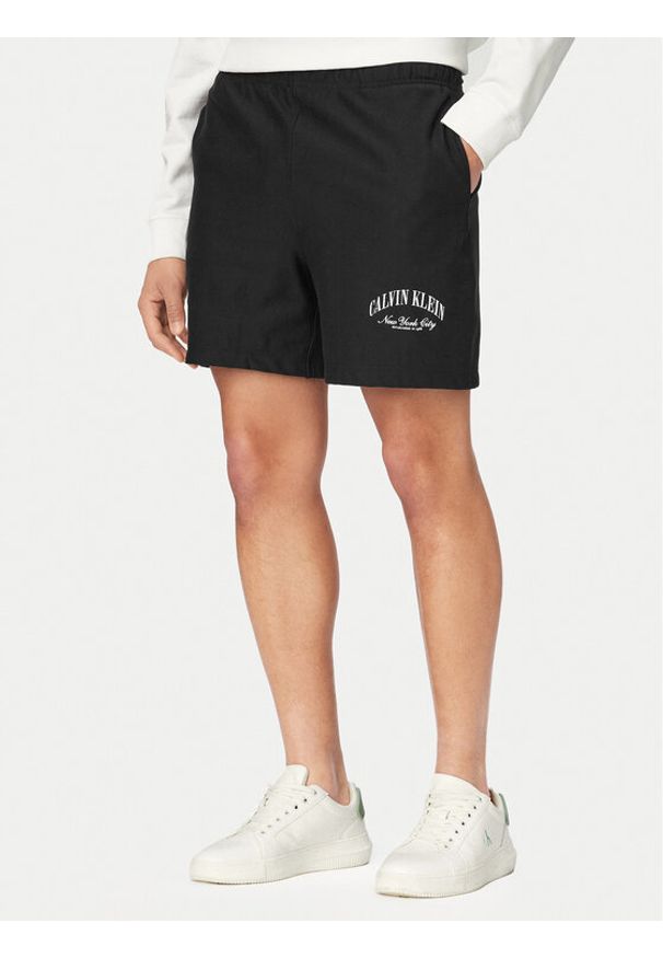 Calvin Klein Jeans Szorty sportowe Terry LV04RF275G Czarny Regular Fit. Kolor: czarny. Materiał: bawełna. Styl: sportowy