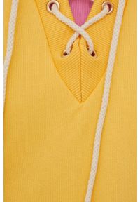Femi Stories bluza bawełniana Felicia damska kolor żółty z kapturem z aplikacją. Typ kołnierza: kaptur. Kolor: żółty. Materiał: bawełna. Długość rękawa: długi rękaw. Długość: długie. Wzór: aplikacja