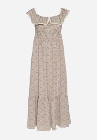 Born2be - Zielona Sukienka Ozdobiona Falbankami Folirae. Okazja: na spacer, na co dzień. Typ kołnierza: kołnierz z falbankami. Kolor: zielony. Wzór: aplikacja. Sezon: lato. Typ sukienki: sportowe. Styl: casual, sportowy #2