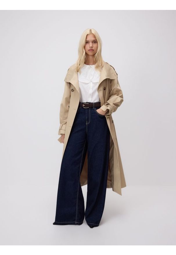 Reserved - Jeansy wide leg - granatowy. Kolor: niebieski