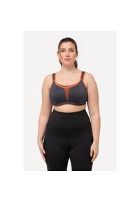 ULLA POPKEN - Damski Biustonosz sportowy bez fiszbin mikrofibra wstawka z siateczki. Kolekcja: plus size. Kolor: szary. Materiał: poliester, elastan, poliamid, materiał