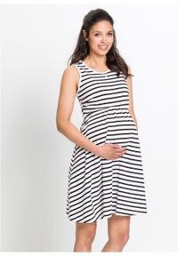 Sukienka ciążowa z dżerseju w paski bonprix czarno-biały w paski. Kolekcja: moda ciążowa. Kolor: czarny. Materiał: jersey. Wzór: paski