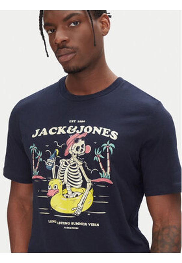 Jack & Jones T-Shirt Eljah 12268472 Granatowy Relaxed Fit. Kolor: niebieski. Materiał: bawełna