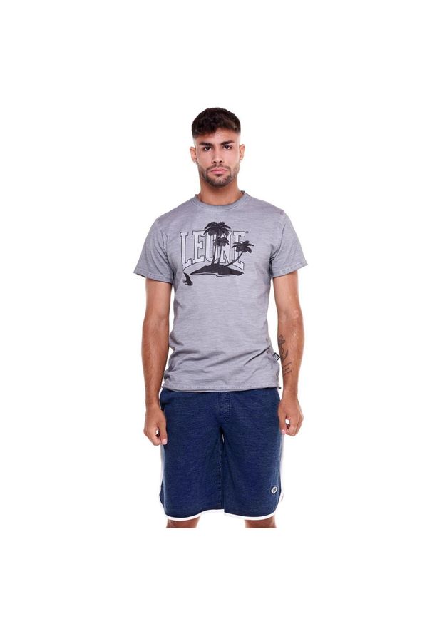 LEONE 1947 APPAREL - Męski t-shirt z efektem wyblakłej palmy plażowej. Kolor: szary. Materiał: tkanina. Sport: fitness