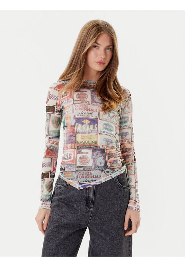 Guess Bluzka W5YP43 KBBF2 Kolorowy Slim Fit. Materiał: syntetyk. Wzór: kolorowy