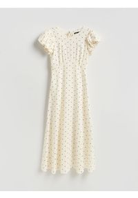 Reserved - Sukienka w groszki - złamana biel. Materiał: wiskoza, tkanina, len. Wzór: grochy. Typ sukienki: proste #1