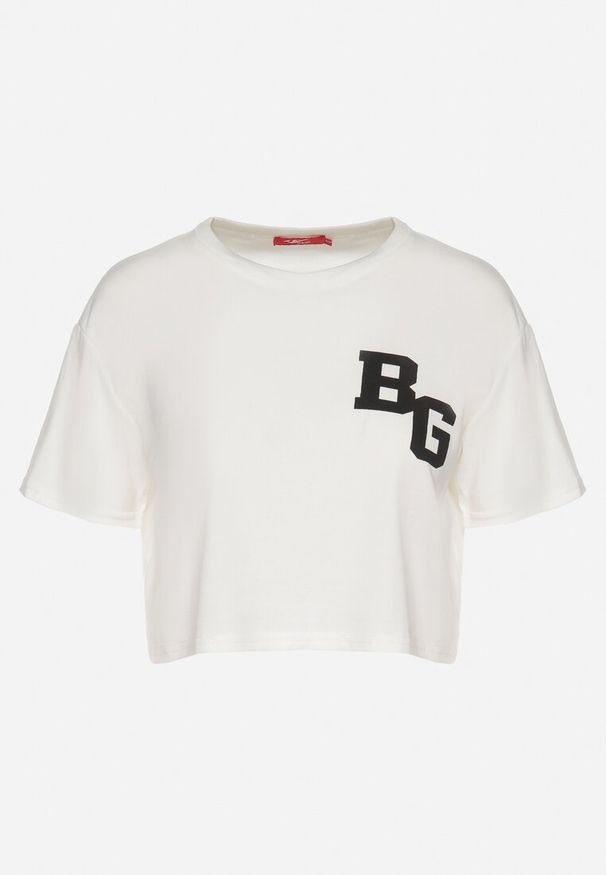 Born2be - Biały Bawełniany T-shirt Oversize o Krótkim Kroju Zariona. Okazja: na co dzień. Kolor: biały. Materiał: bawełna. Długość: krótkie. Wzór: aplikacja. Styl: elegancki, klasyczny, casual