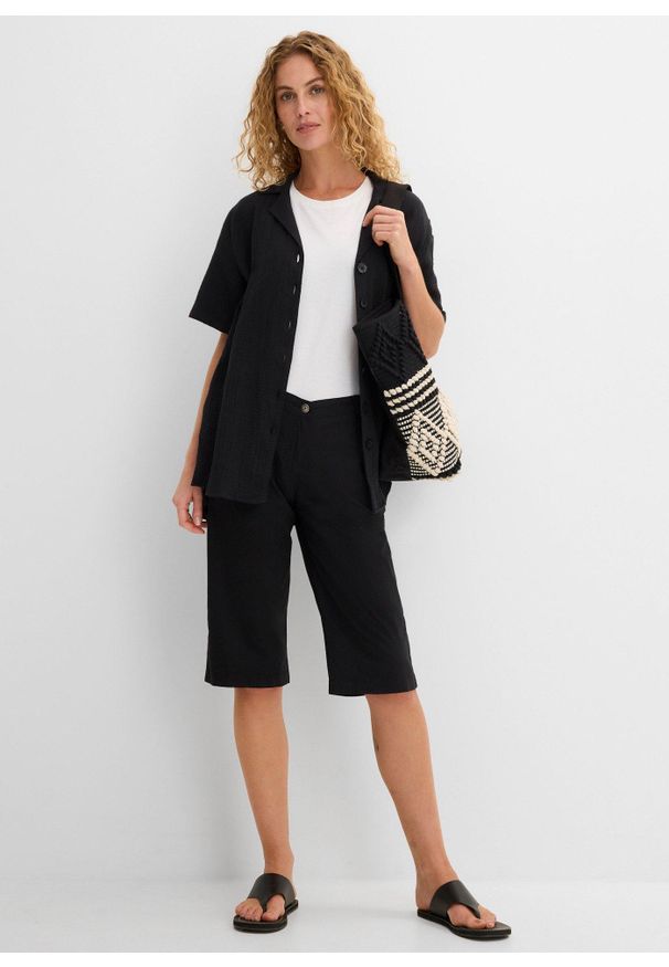 bonprix - Długie bermudy z elastyczną gumką w talii. Kolor: czarny. Długość: długie