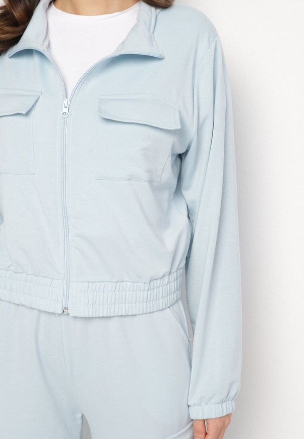Born2be - Jasnoniebieski Komplet Dresowy Cargo Bluza i Spodnie z Kieszeniami Kormilla. Kolor: niebieski. Materiał: dresówka