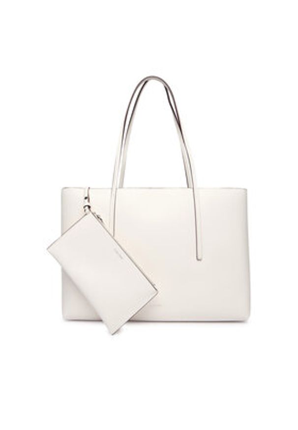 Calvin Klein Torebka Foil Logo Tote W/Pouch LV04F3274G Biały. Kolor: biały. Materiał: skórzane