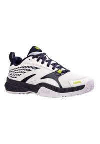 Buty do tenisa męskie K-Swiss Speedex Hb Clay. Zapięcie: sznurówki. Kolor: biały, niebieski, wielokolorowy. Materiał: materiał, tkanina, syntetyk. Szerokość cholewki: normalna. Sport: tenis