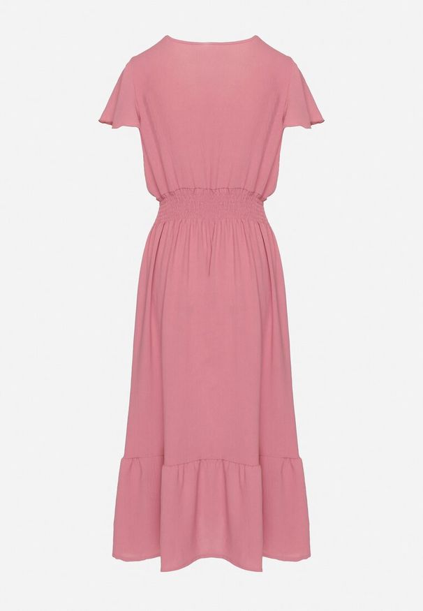 Born2be - Różowa Sukienka o Rozkloszowanym Kroju z Kopertowym Dekoltem i Gumką w Talii Reiliana. Okazja: na imprezę, na co dzień. Typ kołnierza: dekolt kopertowy. Kolor: różowy. Typ sukienki: kopertowe. Styl: casual, elegancki