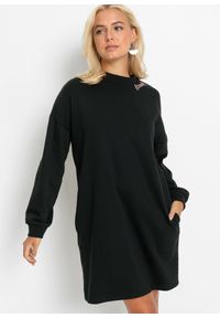 bonprix - Sukienka dresowa oversized. Kolor: czarny. Materiał: dresówka. Długość: mini