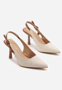 Renee - Beżowo-Brązowe Sandały na Szpilce Typu Slingback z Wiązaniem Elliranea. Okazja: na co dzień. Kolor: beżowy. Obcas: na szpilce. Styl: klasyczny, casual, elegancki #6