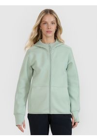 4f - 4F Bluza dresowa rozpinana z kapturem damska - miętowa XS. Okazja: na co dzień. Typ kołnierza: kaptur. Kolor: turkusowy. Materiał: dresówka. Wzór: gładki, napisy, ze splotem. Styl: casual, elegancki, sportowy. Sport: fitness #1