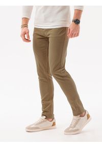 Ombre Clothing - Spodnie męskie chinosy SLIM FIT P1059 - beżowe - XXL. Okazja: na co dzień. Kolor: beżowy. Materiał: bawełna, elastan, tkanina. Styl: casual