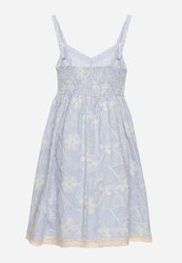 Born2be - Niebieska Bawełniana Sukienka w Kwiaty z Haftem Nilacine. Okazja: na co dzień. Kolor: niebieski. Materiał: bawełna. Długość rękawa: na ramiączkach. Wzór: kwiaty, haft. Styl: elegancki, casual #6