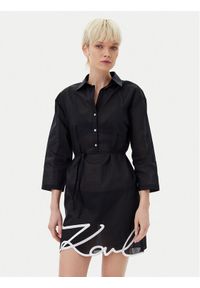 Karl Lagerfeld - KARL LAGERFELD Sukienka koszulowa A1W46006 Czarny Regular Fit. Typ kołnierza: dekolt w karo. Kolor: czarny. Materiał: bawełna. Typ sukienki: koszulowe