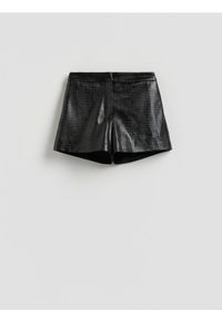 Reserved - Szorty w zwierzęcy wzór - czarny. Kolor: czarny. Materiał: skóra. Wzór: motyw zwierzęcy #1