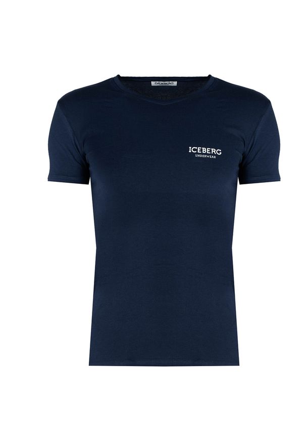 Iceberg T-shirt | ICE1UTS02 | Mężczyzna | Granatowy. Typ kołnierza: dekolt w kształcie V. Kolor: niebieski. Materiał: bawełna, elastan. Wzór: nadruk