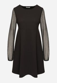 Born2be - Czarna Rozkloszowana Sukienka z Przezroczystymi Rękawami Ilirya. Okazja: na co dzień, na imprezę. Kolor: czarny. Typ sukienki: proste. Styl: casual #3