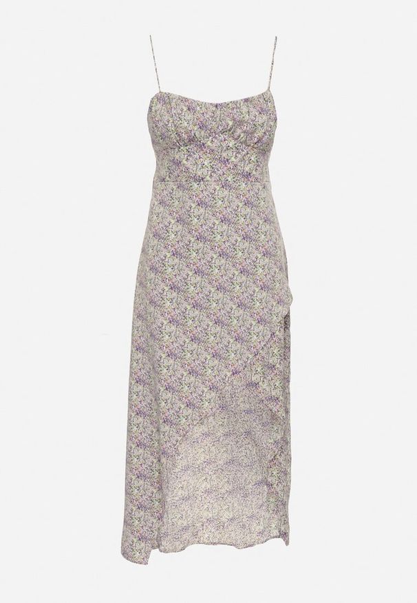 Born2be - Fioletowa Rozkloszowana Sukienka Ozdobiona Geometrycznym Wzorem Taelissa. Okazja: na co dzień. Kolor: fioletowy. Wzór: geometria, aplikacja. Sezon: wiosna, lato. Styl: casual, elegancki