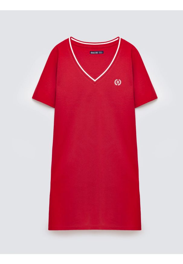 Big-Star - Sukienka damska dzianinowa z niewielkim haftem czerwona Zorkana 603. Kolor: czerwony. Materiał: dzianina. Wzór: haft. Typ sukienki: sportowe. Styl: sportowy