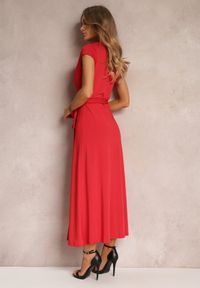Renee - Czerwona Kopertowa Sukienka z Kołnierzykiem i Wiązaniem w Talii Hadly. Kolor: czerwony. Typ sukienki: kopertowe #3