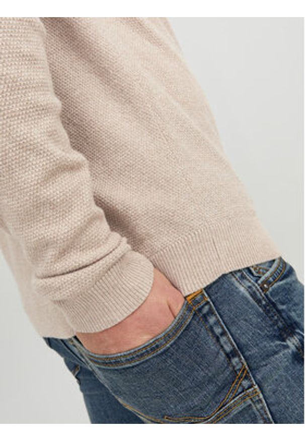 Jack & Jones - Jack&Jones Sweter Marcus 12236766 Beżowy Regular Fit. Kolor: beżowy. Materiał: bawełna