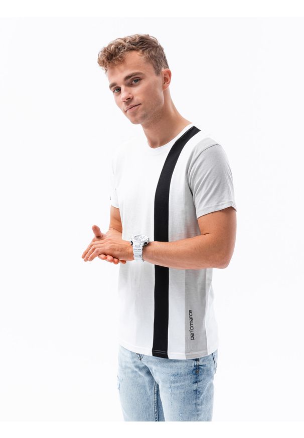 Ombre Clothing - T-shirt męski bawełniany - biały V2 S1630 - XXL. Kolor: biały. Materiał: bawełna