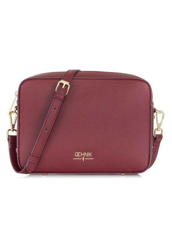 Ochnik - Bordowa torebka damska z logo. Kolor: czerwony. Materiał: skórzane. Rodzaj torebki: na ramię