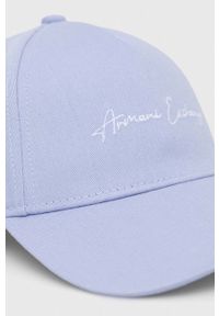 Armani Exchange czapka z daszkiem bawełniana kolor fioletowy z aplikacją. Kolor: fioletowy. Materiał: bawełna. Wzór: aplikacja #3