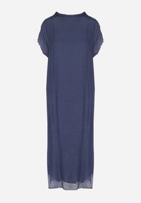 Born2be - Niebieska Sukienka Pudełkowa Ozdobiona Wiązaniem Napelira. Okazja: na co dzień. Kolor: niebieski. Materiał: jeans. Wzór: aplikacja. Styl: klasyczny, casual, elegancki #5