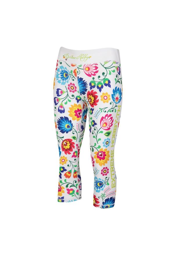 Legginsy sportowe damskie EXTREME HOBBY FOLK 2 3/4. Kolor: biały. Materiał: poliester, elastan. Sport: fitness