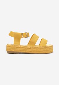 Born2be - Żółte Sandały Akila. Nosek buta: otwarty. Zapięcie: pasek. Kolor: żółty. Materiał: zamsz. Wzór: aplikacja, paski, jednolity. Obcas: na platformie. Styl: klasyczny