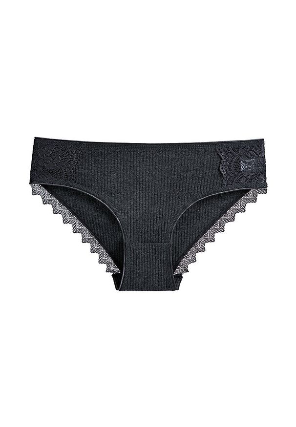 Intica - Figi prążkowane z koronką na co dzień i okazje Asja. Kolor: szary. Materiał: prążkowany, koronka. Wzór: koronka