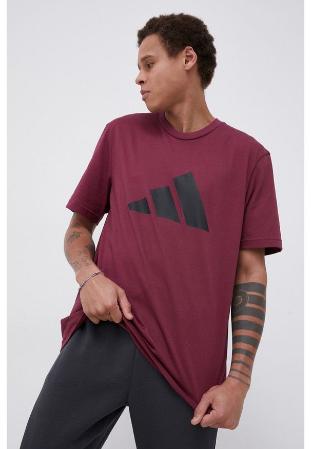 adidas Performance - T-shirt. Okazja: na co dzień. Kolor: fioletowy. Materiał: dzianina, materiał. Wzór: nadruk. Styl: casual