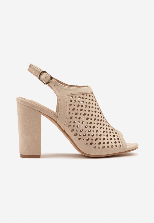 Renee - Beżowe Sandały na Słupku z Ażurową Cholewką i Skórzaną Wkładką Linalira. Okazja: na co dzień. Kolor: beżowy. Materiał: skóra. Wzór: ażurowy. Obcas: na słupku. Styl: elegancki, casual