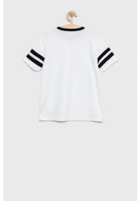 Abercrombie & Fitch t-shirt dziecięcy kolor biały z nadrukiem. Kolor: biały. Materiał: materiał. Wzór: nadruk #2