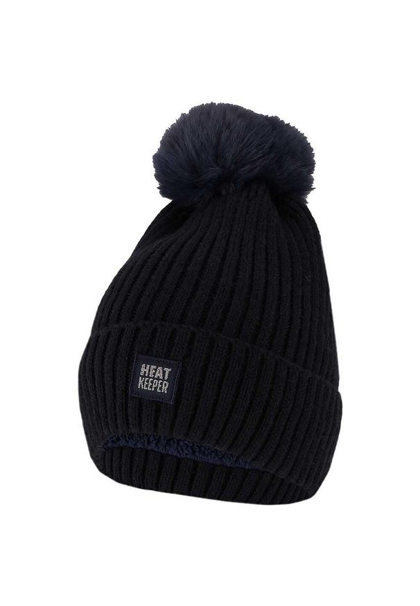HEAT KEEPER - Czapka termiczna + pompon, damska Onesize - 4 sztuki. Kolor: niebieski. Materiał: poliester, elastan. Sezon: zima. Styl: sportowy