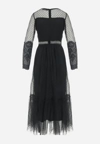 Born2be - Czarna Sukienka Maxi o Rozkloszowanym Fasonie z Ozdobną Koronką i Tiulem Steilla. Kolor: czarny. Materiał: tiul, koronka. Wzór: koronka. Długość: maxi #4
